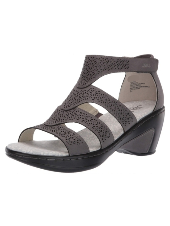 Jambu Shoes - JBU By Jambu Bianca Grey Faux Leather Open Toe Wedge Heel Gladiator Sandals 8‎